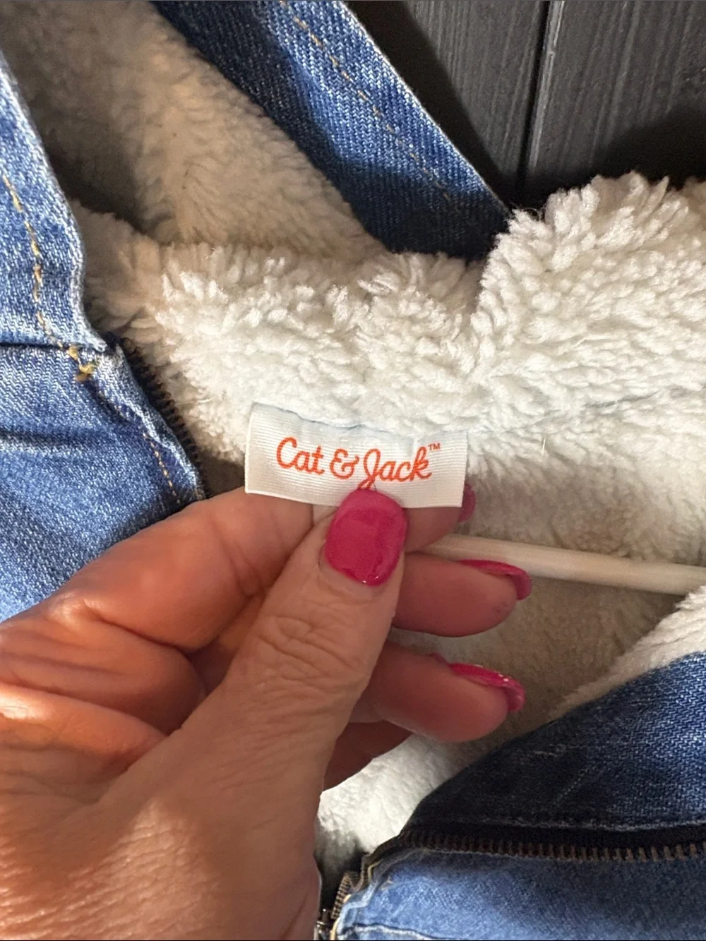 Cat & Jack Light Blue Denim Hooded Jacket with Cream Sherpa Lining